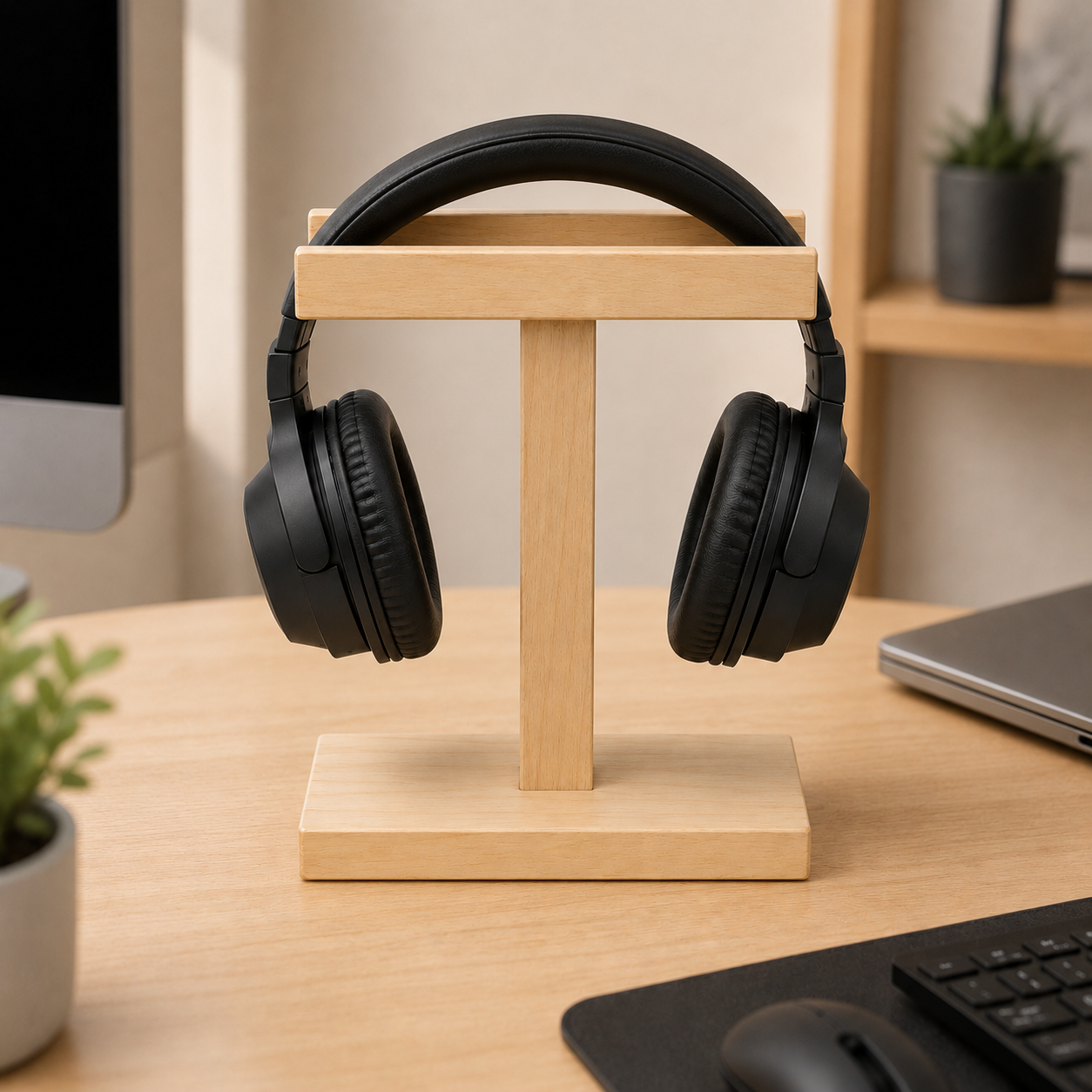 Wooden Headphone Stand for Desk | Minimalist Headset Holder Organizer for Gaming, Office & Home Workspace