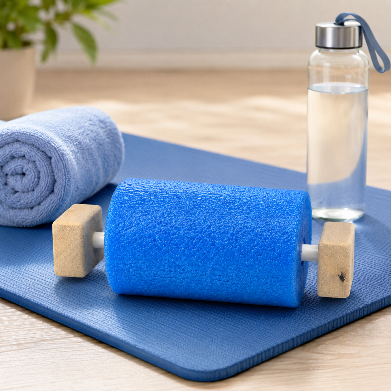Handheld Foam Muscle Roller with Wooden Handles – Compact Massage Roller for Sore Calves, Thighs, Legs & Post-Workout Recovery