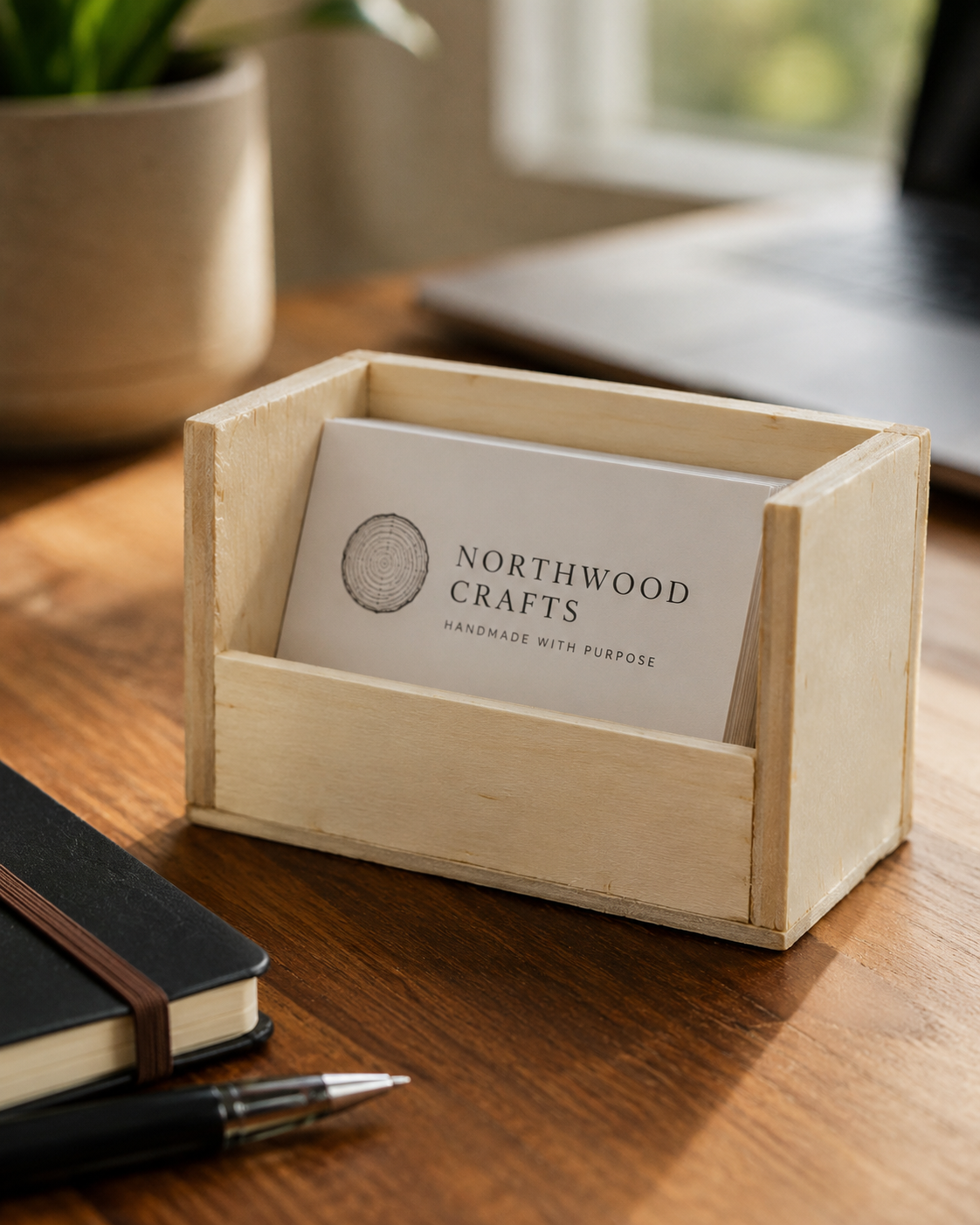 Wooden Business Card Holder | Handmade Desk Card Organizer