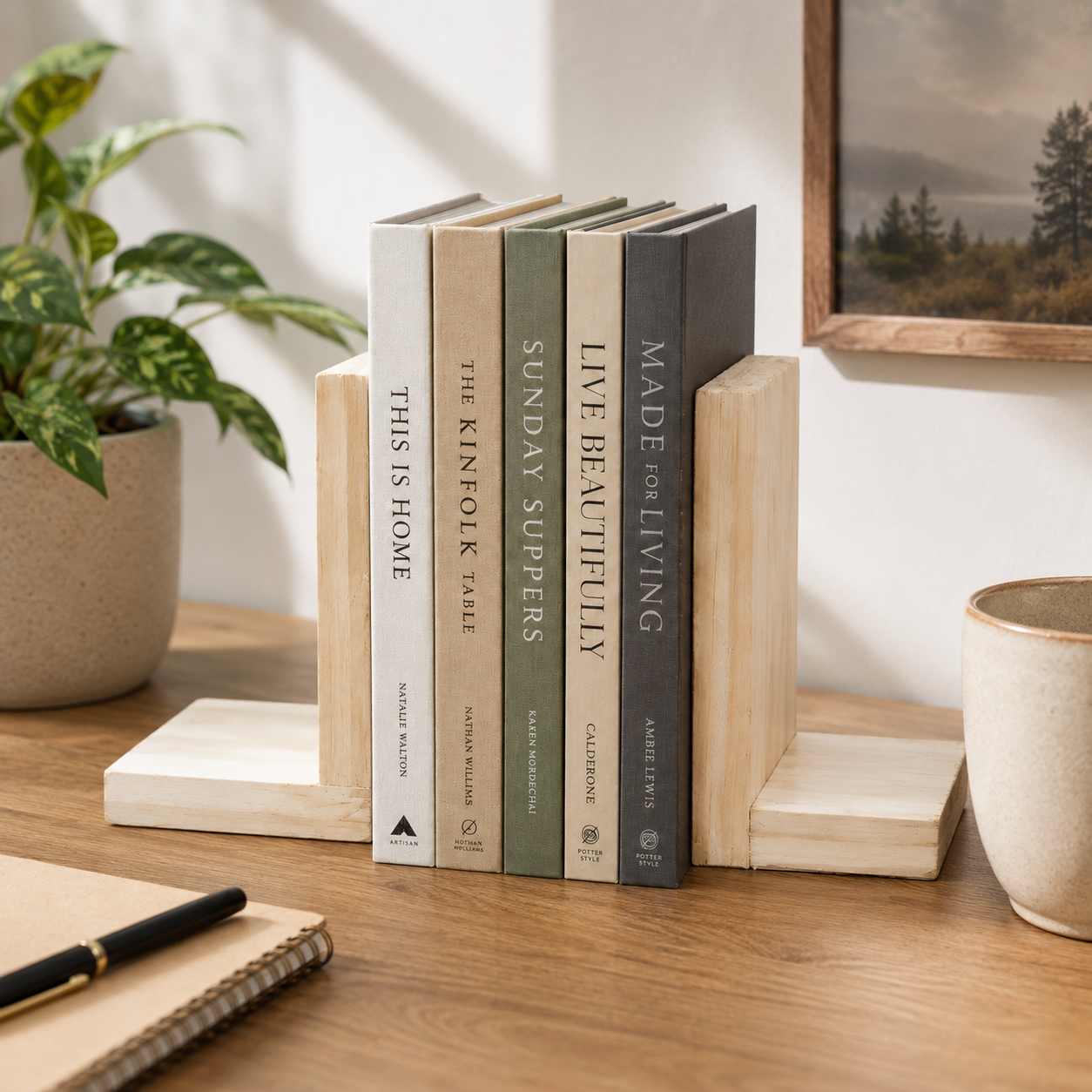Handmade Wooden Bookends Set – Minimalist Natural Wood Book Holders for Desk, Shelf, Office, Bookshelf & Home Decor