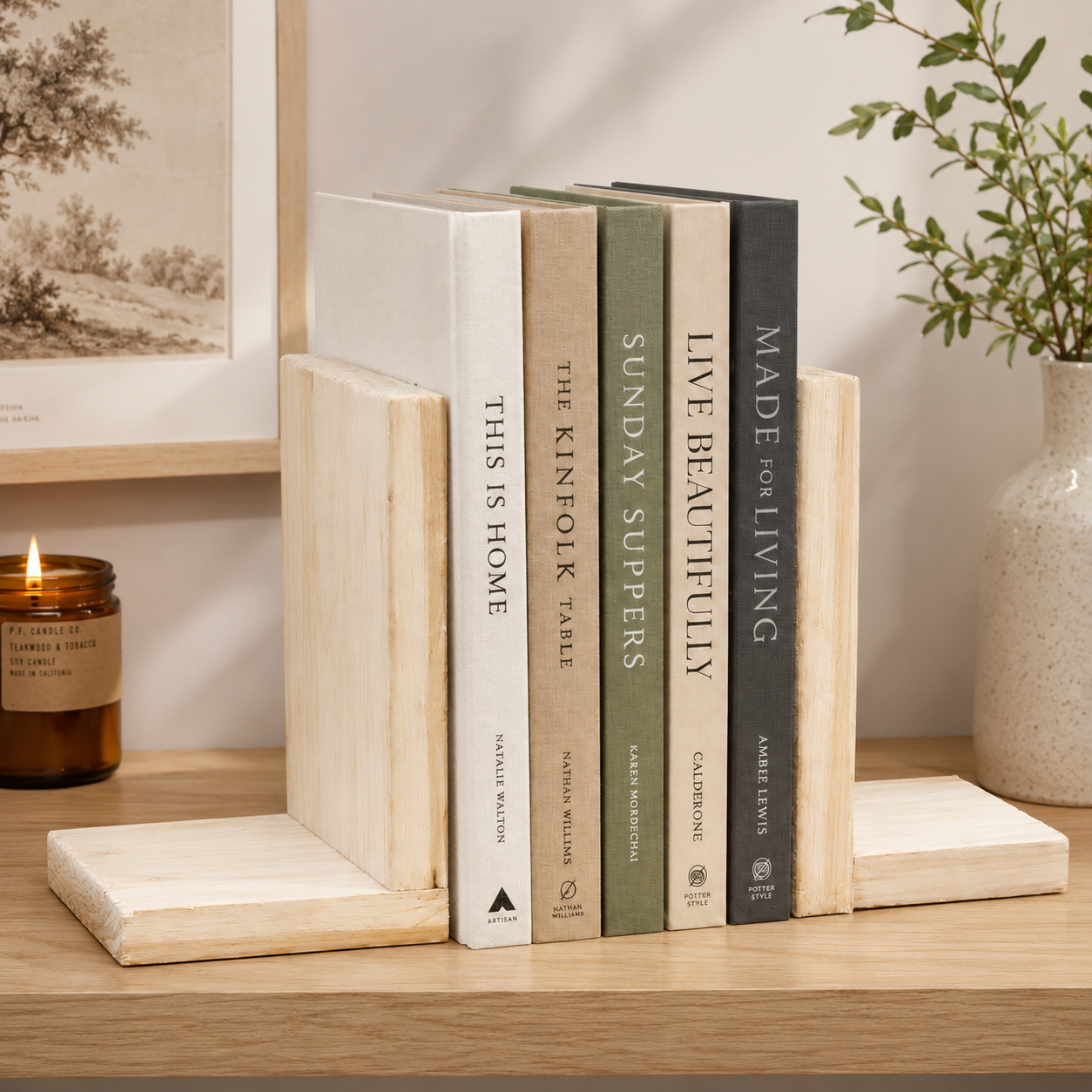 Handmade Wooden Bookends Set – Minimalist Natural Wood Book Holders for Desk, Shelf, Office, Bookshelf & Home Decor