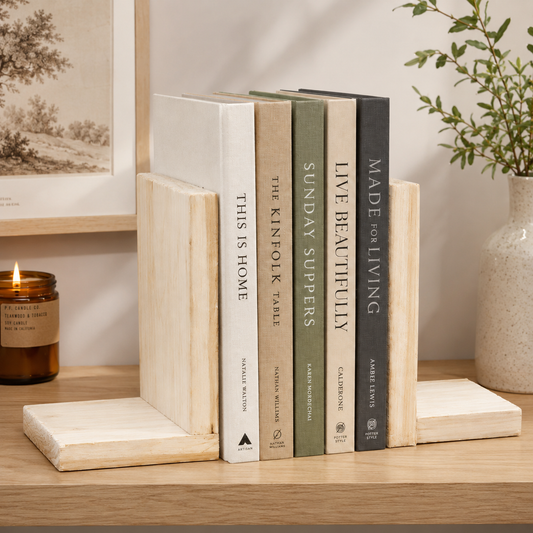 Handmade Wooden Bookends Set – Minimalist Natural Wood Book Holders for Desk, Shelf, Office, Bookshelf & Home Decor