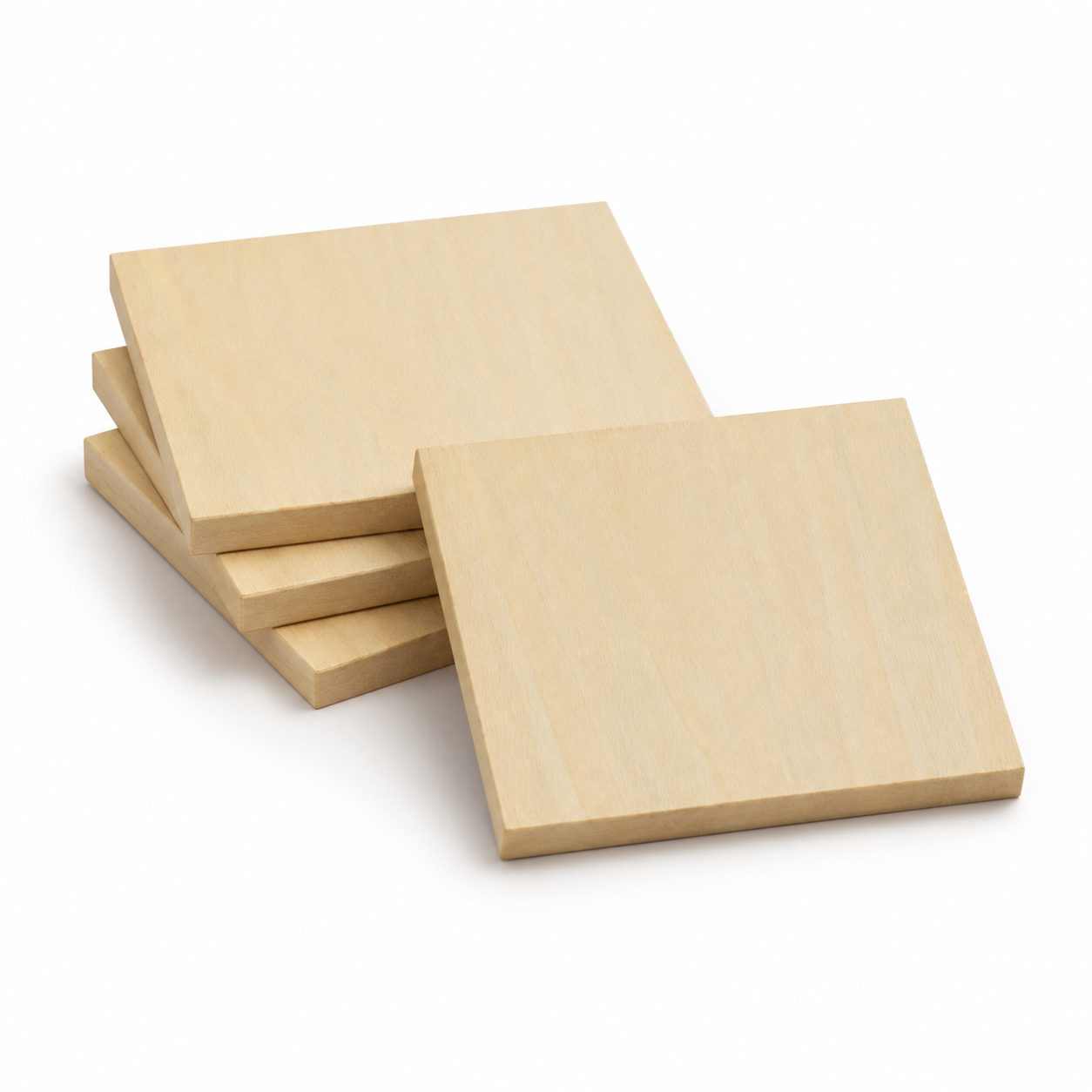 Square Wooden Coasters – Set of 4 | Minimalist Natural Wood Drink Coaster Pack