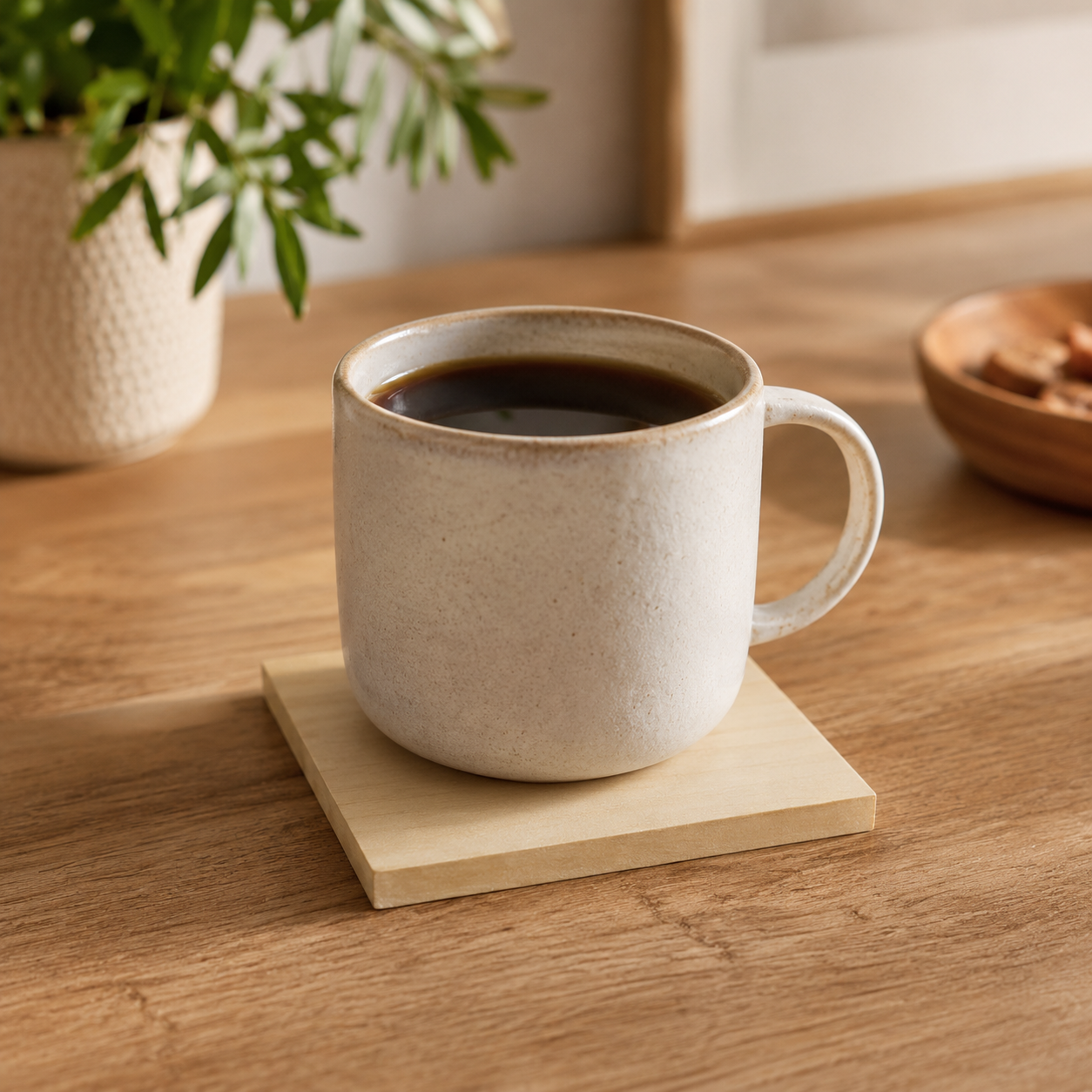 Square Wooden Coasters – Set of 4 | Minimalist Natural Wood Drink Coaster Pack