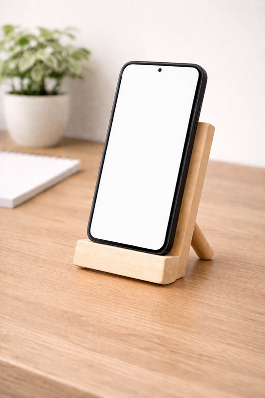 Wooden Phone Stand – Minimalist Desk Phone Holder for iPhone & Android
